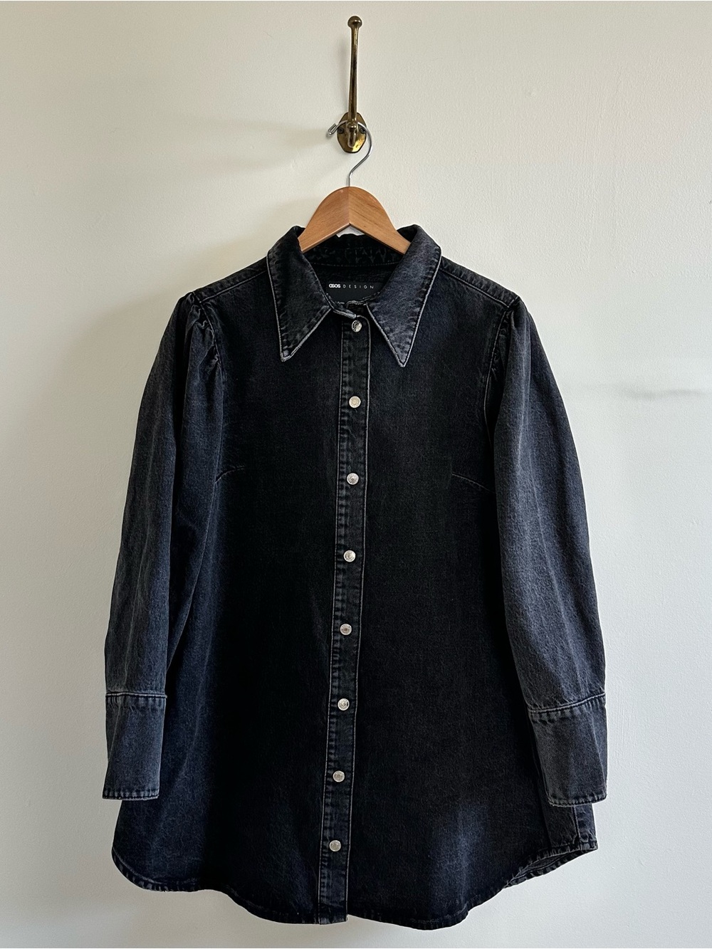 ASOS oversized faded black denim button down dress- fits sizes 10, 12, and 14